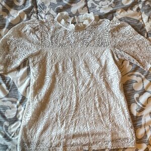 Adiva Boutique White Lace Mock-Neck Blouse